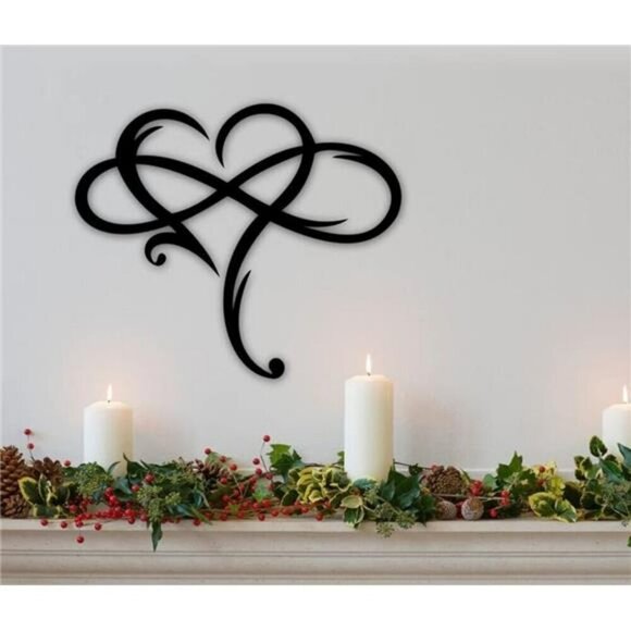 Infinity Heart Wall Decor Unique Metal Steel Plaques Bedroom Ornaments Black - Picture 6 of 7